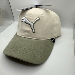 PUMA Corduroy Dad Hat Olive Green Khaki Two-Tone Strapback Adjustable Cap OS NWT